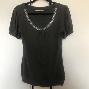 Grey shirt w/ rhinestone neckline